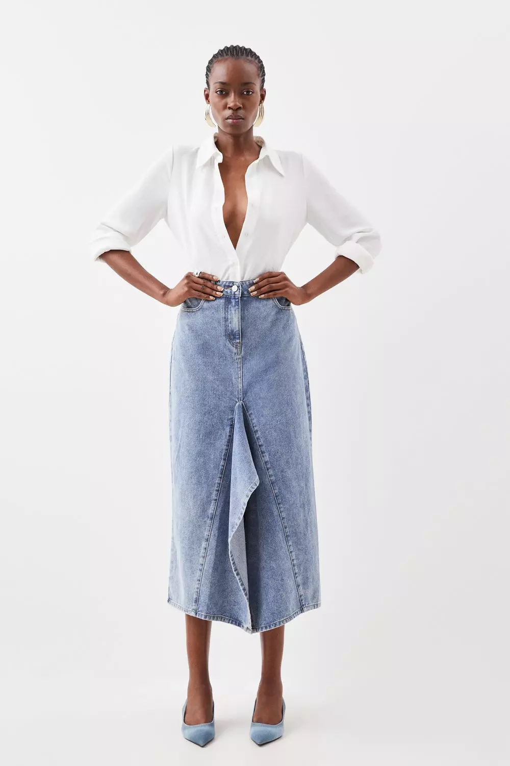 Mid length denim skirts express hotsell